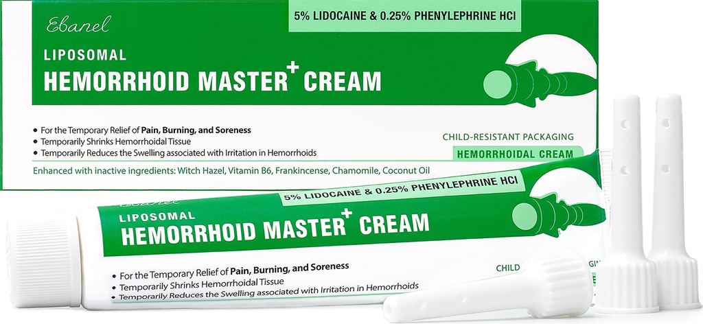 Ebanel 5% Lidocaină Hemoroizi tratament Crema cu Hazel vrăjitoare, Fenilephrine, Chestnut cal, vitamina B6, oxid de zinc, tratament hemoroizi externe și interne Burn durere de salvare Cream