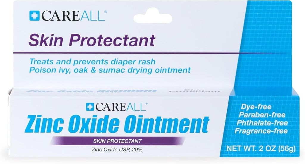 CareAll Oxid de zinc 20% Barieră de protecţie a pielii Ointment 2 oz, Relieves, Tratate şi previne Iritaţii minore ale pielii din cauza Erupţiei cutanate scutec. Ajută Seal Out Umeditate. Protejează pielea mâncată.