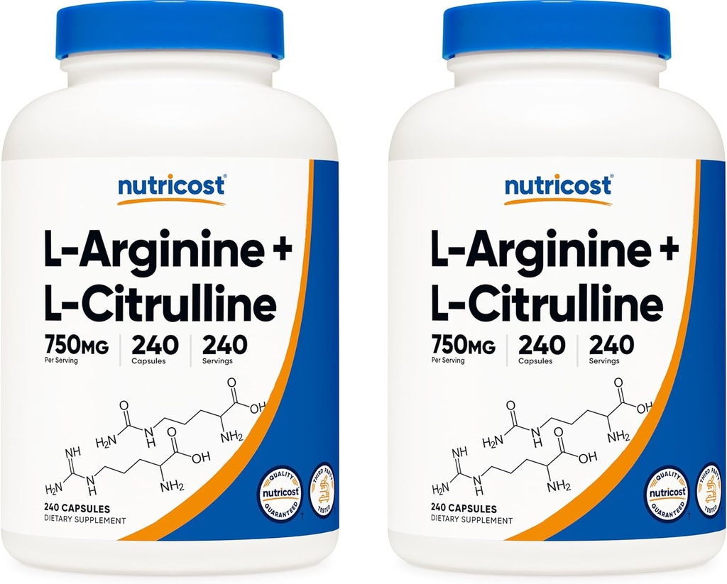 Nutricost L-Arginine L-Citrulline Complex 750mg, 240 capsule (2 flacoane) - Non-GMO