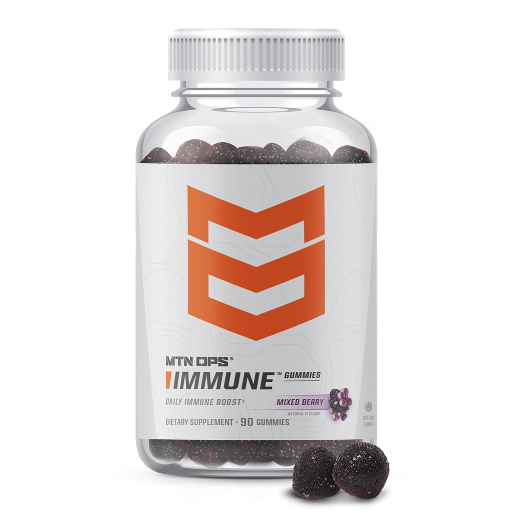 MTN OPS Emunum Gummies Supplement de sprijin imun, 90 Gume cu Elderberry & Aronia Berry Immune Booster pentru adulți, mixt Berry Flavor & natural gluten gratuit