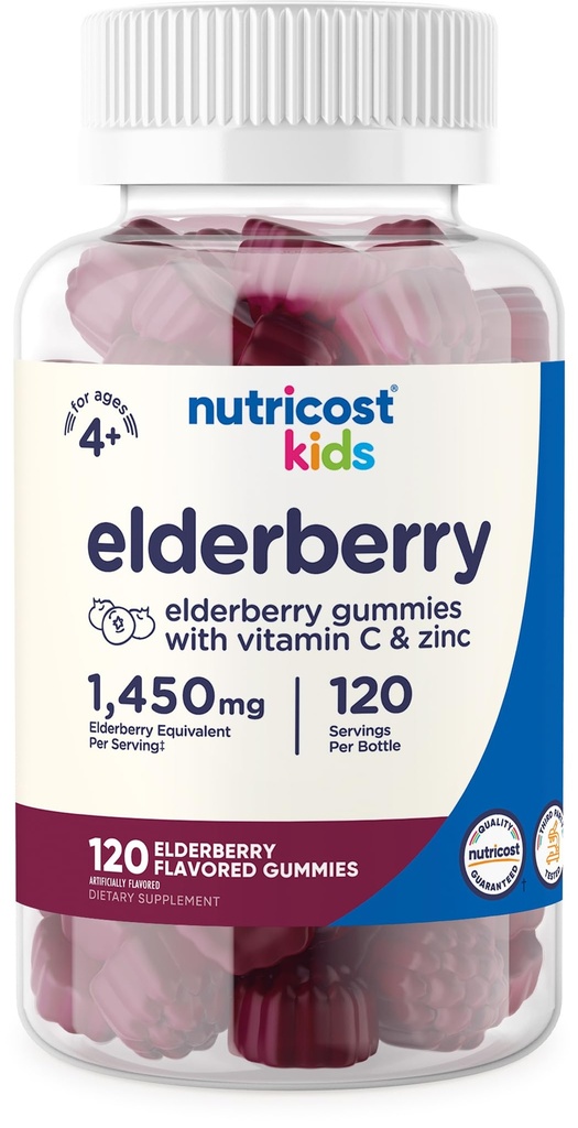 Nutricost Kids Elderberry Gumies (50mg) cu zinc & vitamina C 120 Gume - Gluten gratuit, fără sirop de porumb