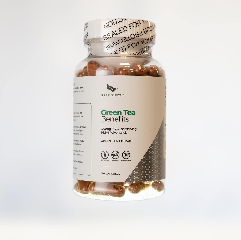 Ceai verde Beneficii - Peste 350 mg de EGCG per flacon - 99,9% Polifenoli - Sprijină sănătatea - 120 capsule per flacon