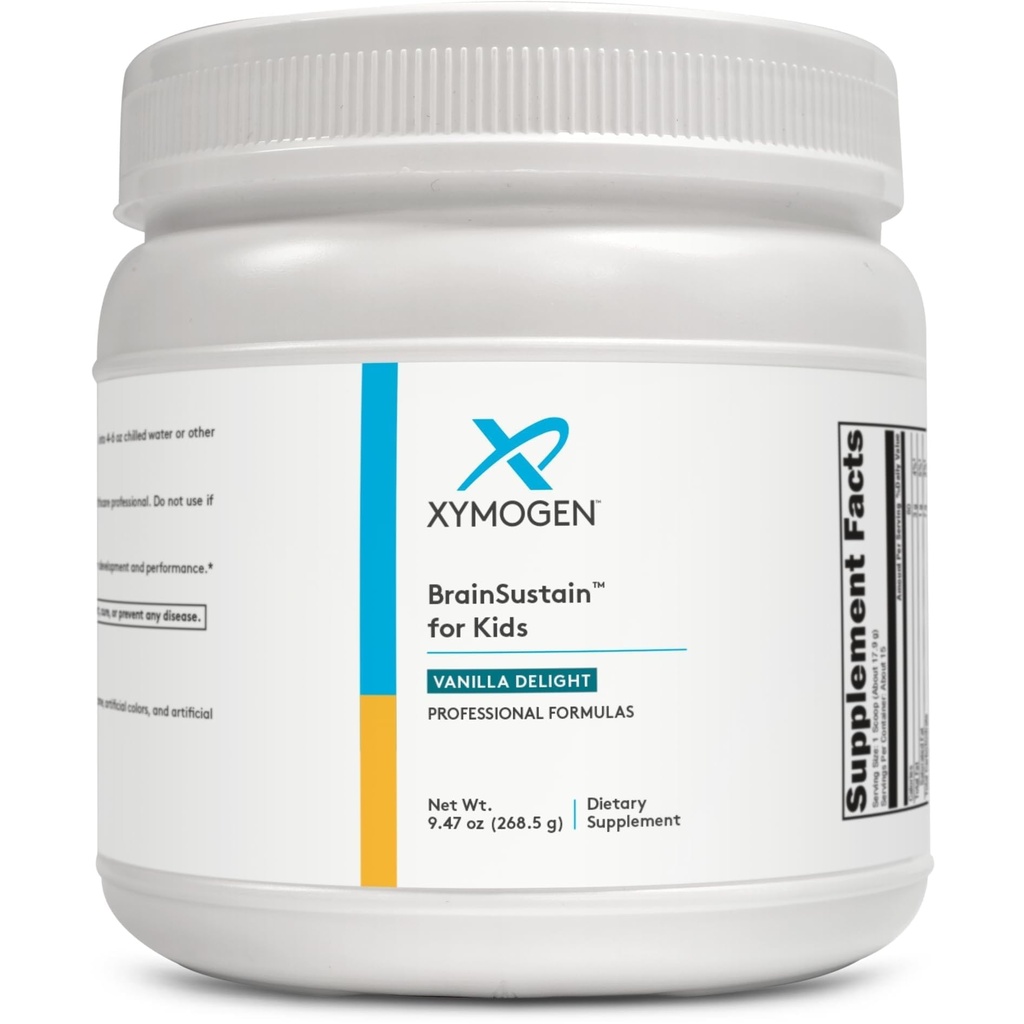 XYMOGEN BrainSustain pentru copii - N-Acetyl-L-Cysteine, Alpha Acid lipoic și DHA pentru copii de sprijin focal - Suplimente cerebrale pentru memorie și concentrare - non-GMO, gluten, soia + lactate-Free (9,47 oz)