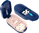 leftTOL Pill Cutter, Portable Pill Splitter 2-in-1 Pilula caz cu lama de otel inoxidabil, pentru tablete vitamine mici sau mari, Pastile tăiate cu mini Pilula Organizator Compartiment 