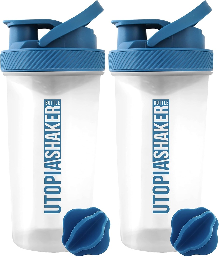 Utopia Home Proteine Shaker Sticla - (Pachet de 2) 28-Ounce Sticle Shaker pentru amestecuri de proteine - Fitness Sports Classic Proteina Mixer Shaker Sticla (Clear/Navy)