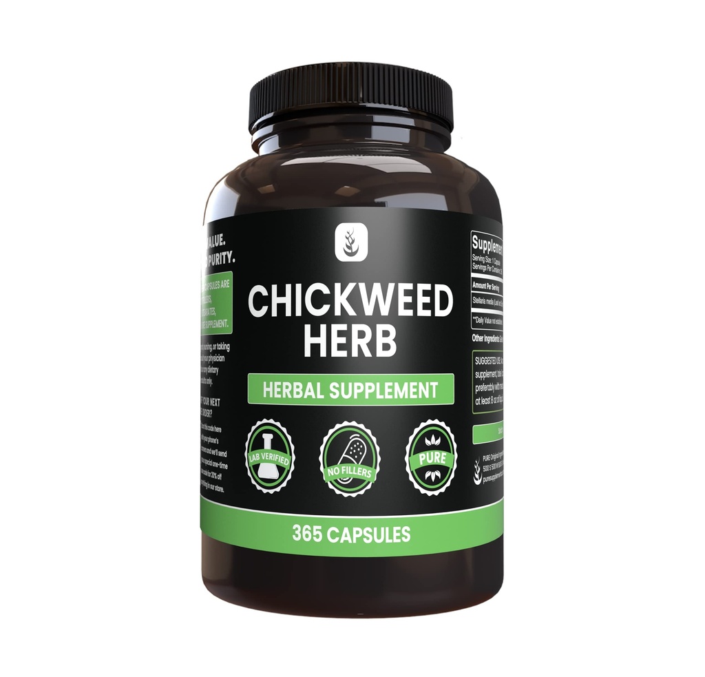 Pure original INGREDIENTS Chickweed Herb, (365 capsule), No Magneziu sau Rice Fillers, Always Pure, Lab Verified