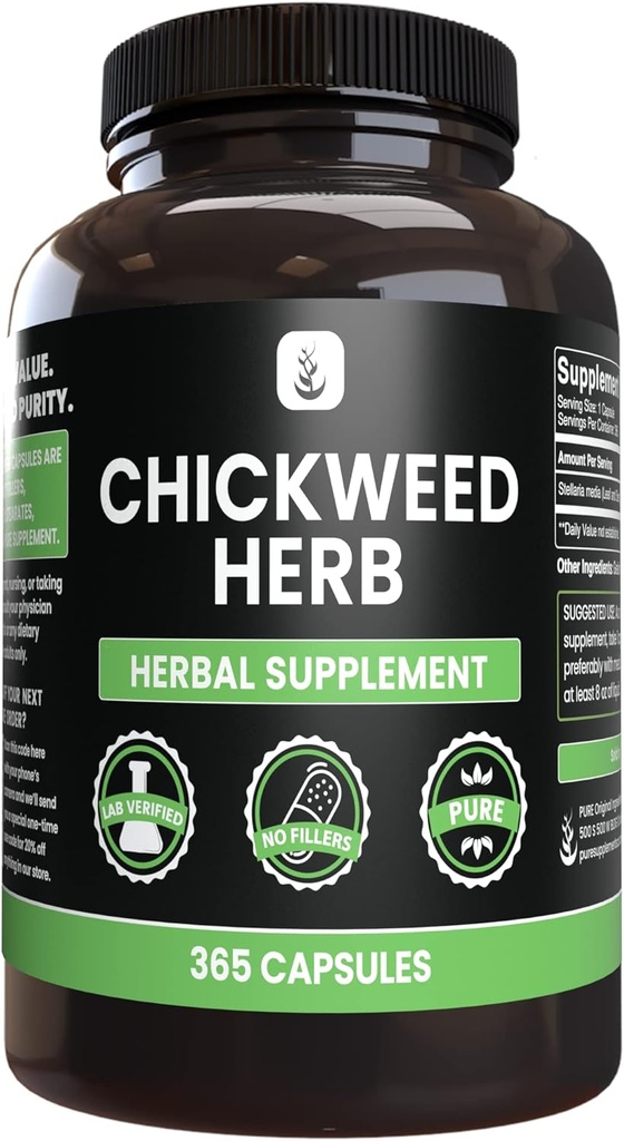 Pure original INGREDIENTS Chickweed Herb, (365 capsule), No Magneziu sau Rice Fillers, Always Pure, Lab Verified