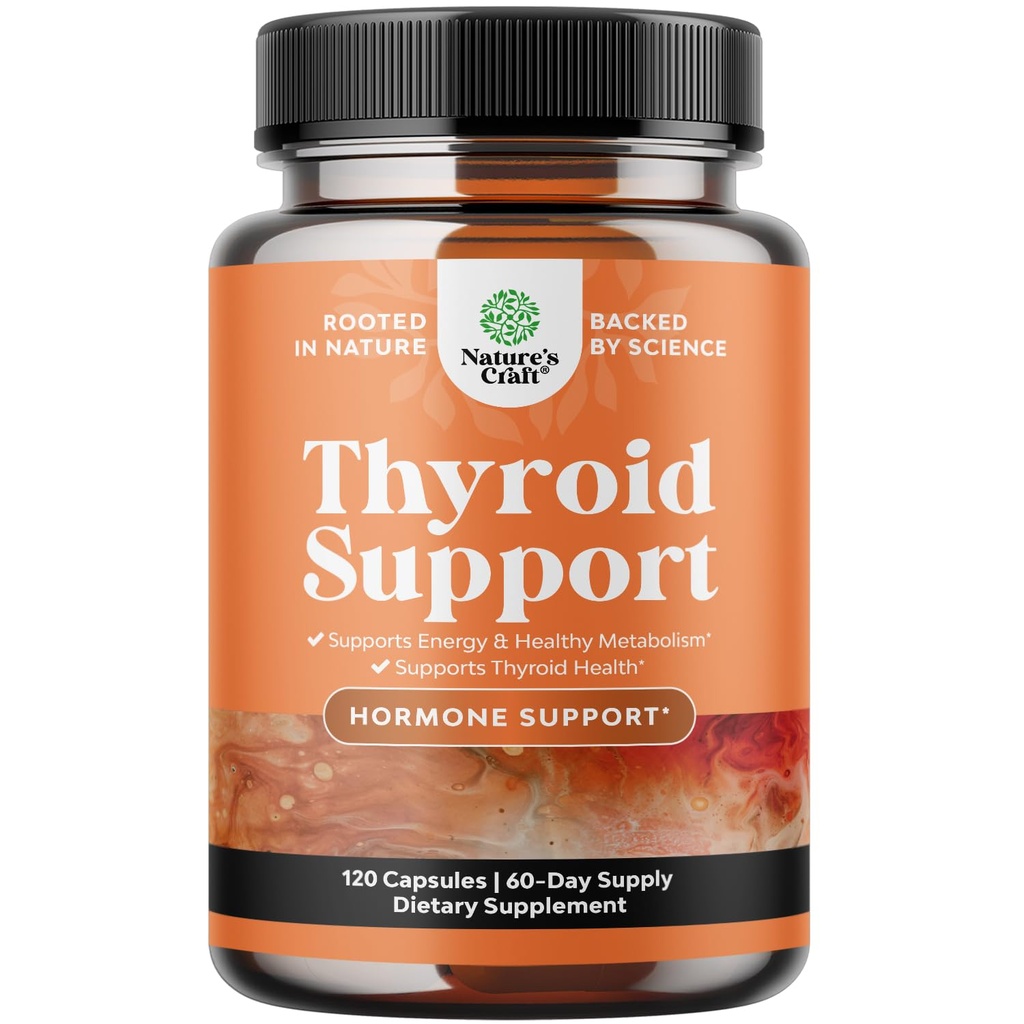 Complexul de suport tiroidian din plante - Potent Kelp Iod Supliment cu L Tyrosine, Bladderwrack, Seleniu & Pur Ashwagandha pentru echilibru hormonal - Mood & Energy pastile dietetice - 120 capsule halal