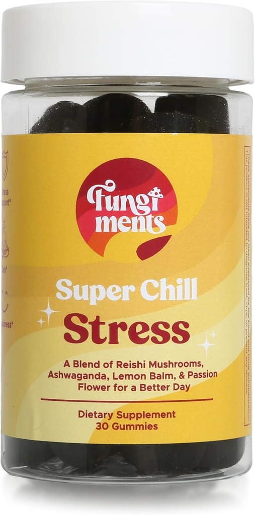 Ciuperci Super Chill - supliment ciuperci - Reishi Mushroom, Ashwagandha, Cortizol, L-Theanin, Floare de pasiune - mai puțin stres și somn mai bun (30 ciuperci gume)