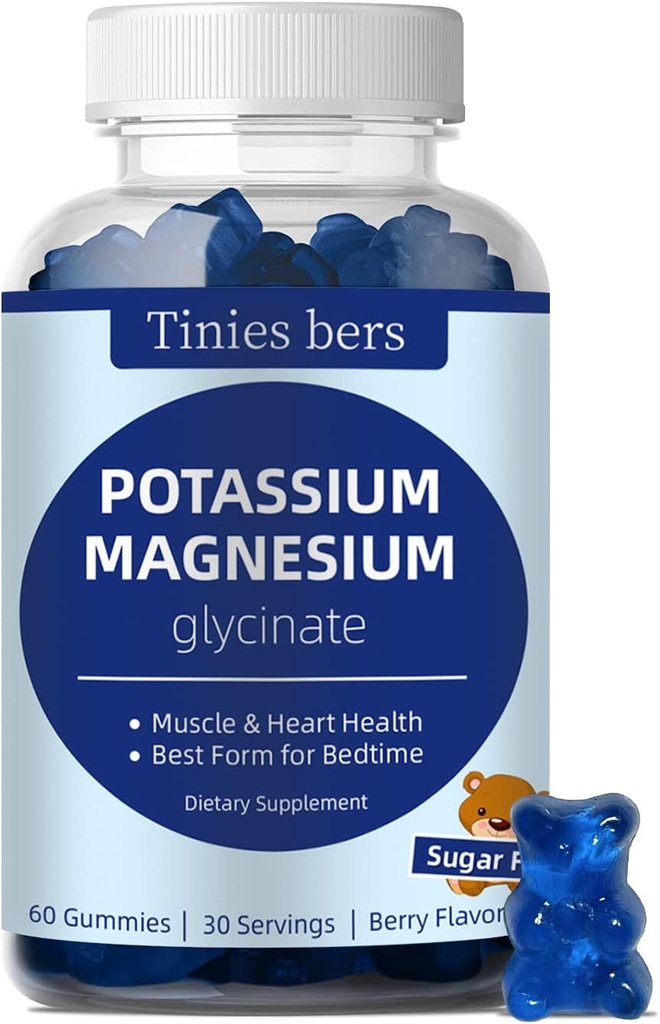 Gume de magneziu de potasiu, Gume de potasiu Zahăr Gratuit pentru adulți Copii, Suport Creme de picioare & musculare & Heart Health, Gume de magneziu Glycinate Cel mai bun pentru timp de culcare, Vegan, Non-GMO, Berry Flavor, 60