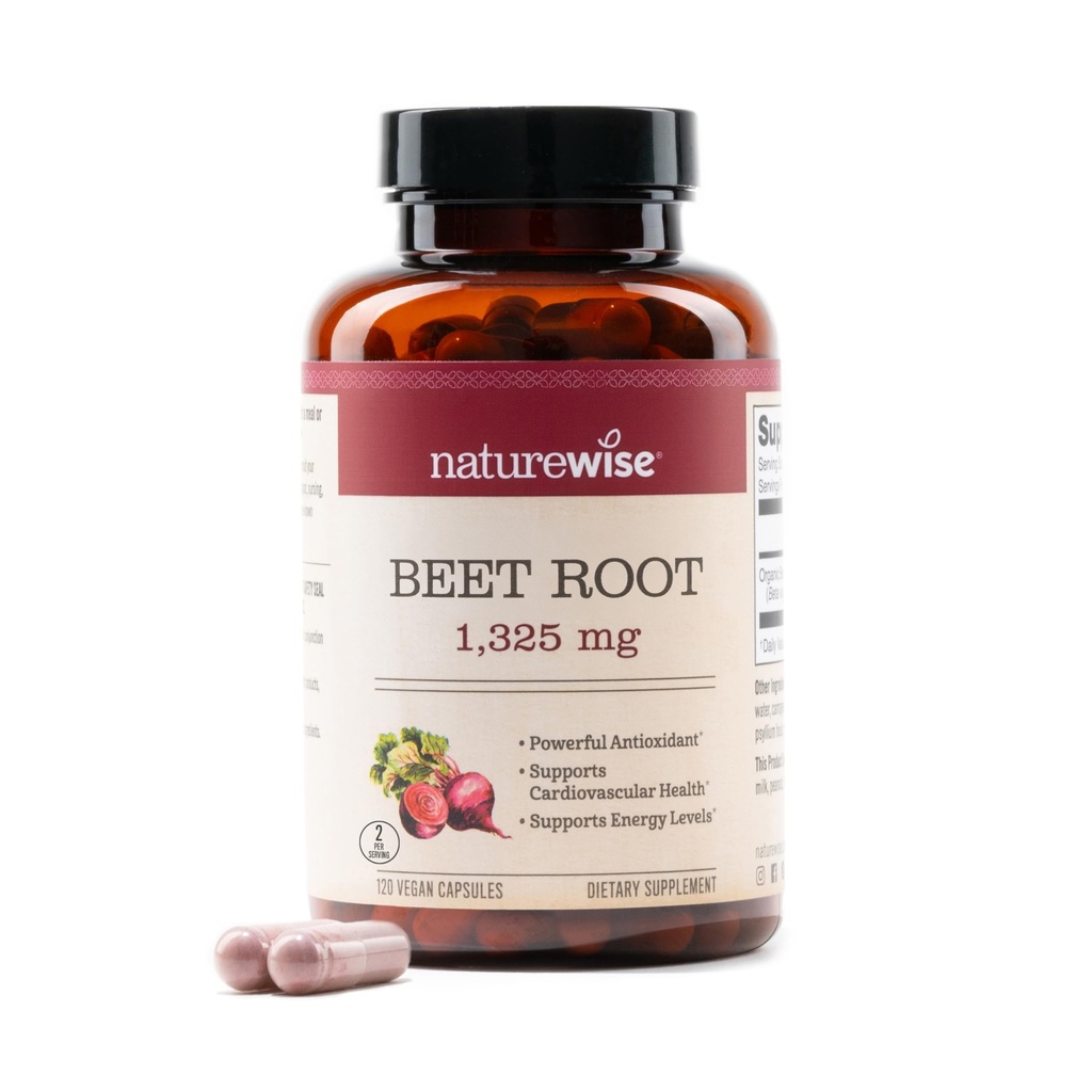 NatureWise capsule rădăcină de sfeclă 1325 mg cu rădăcină de sfeclă organică - Booster oxid de azot pentru Circulație și suport de sănătate cardiacă - Vegan, gluten-free, non-GMO - 120 capsule[ 60 zi de aprovizionare]