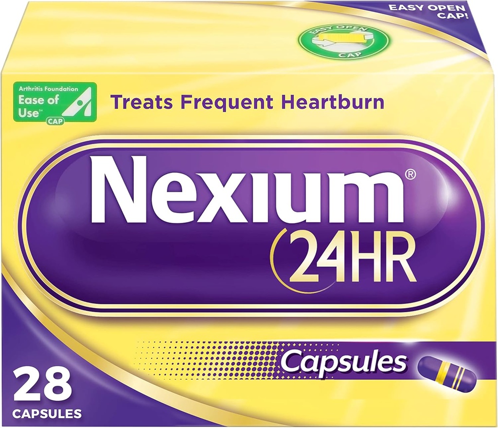 Nexium 24HR Acid Reductor capsule de relief cu arsuri la stomac pentru toată ziua şi protecţia pe toată durata nopţii împotriva arsurilor frecvente la stomac, medicamente pentru arsuri la stomac cu Esomeprazol Magneziu - 28 Conte