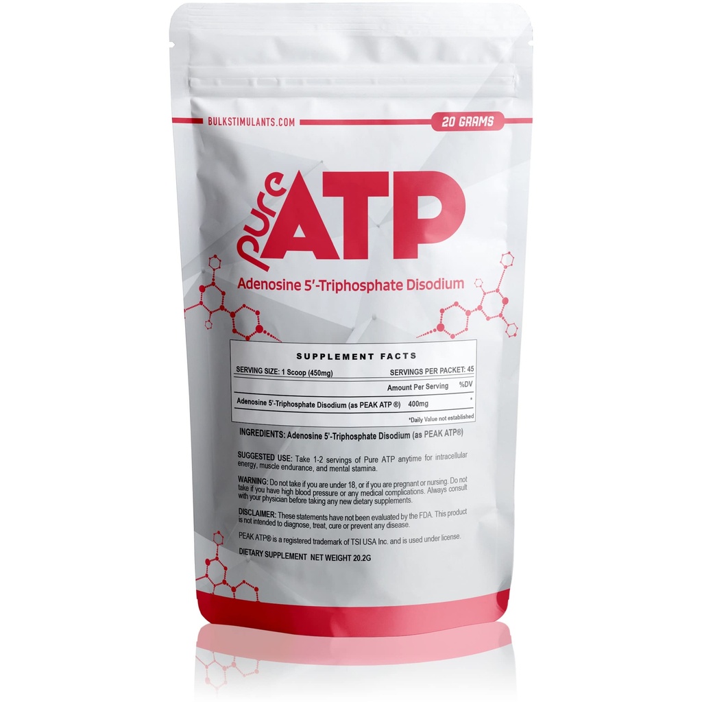 BulkStimulants Pure ATP Adenozine Trifosfat pulbere - Creșterea energiei, Rezistență, Putere, Recuperare și pompa musculară, mai rapid decât Creatine HMB & Oxid de azot, Natural Pre Workout Supliment - 20 Grams