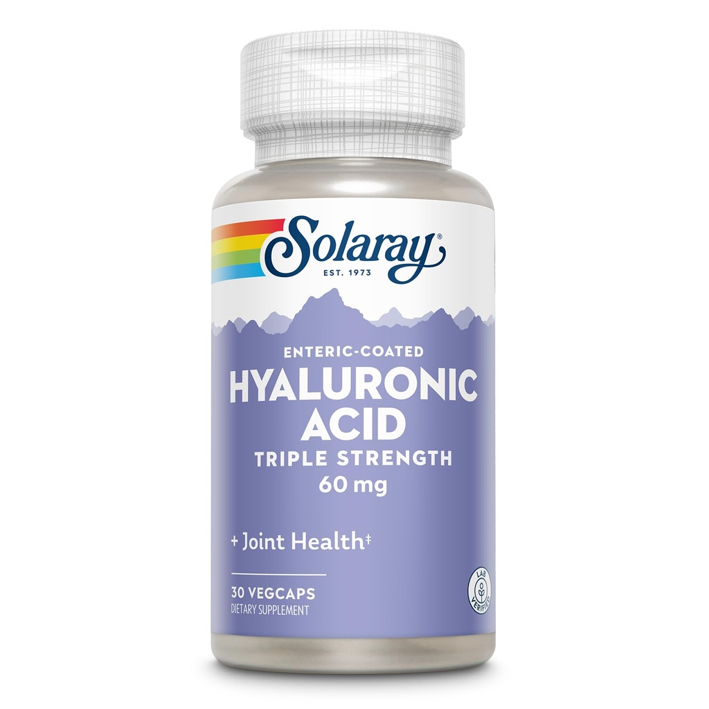 SOLARAY Acid hialuronic Rezistenţă triplă - Skin Elasticity and Firmness Support - Plus Vitamina C - Lab verificat, 60 zile Money-Back Garanţie, 30 Serviri, 30 VegCaps