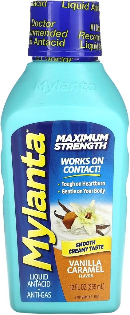Mylanta Antiacid si gaz Relief, Formula Putere maxima, Aroma de Vanilie Caramel, 12 Ounce lichid