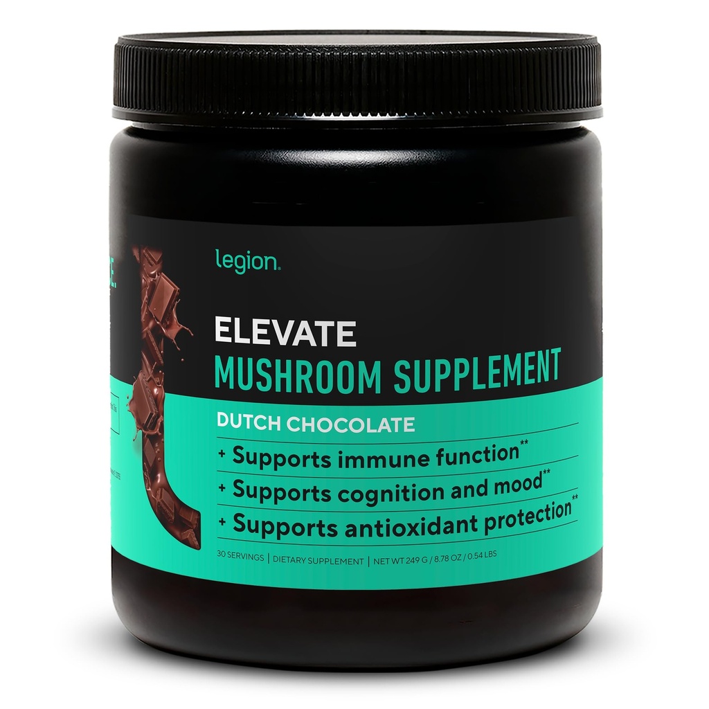 LEGION Lift pulbere supliment ciuperci - amestec ciuperci de Lions Mane pulbere, Reishi pulbere & Beta-Glucan-Mushroom pulbere pentru stimularea sistemului imunitar, Mood & Performance Ciocolată olandeză (30 Serviri)