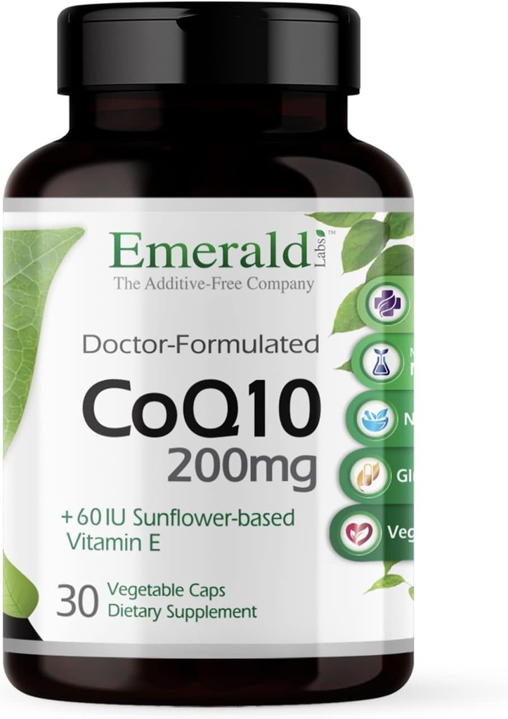 EMERALD LABS CoQ10 200mg - Premium Wellness Supplement with Natural Vitamin E - Supports Antioxidant, Circulation, Energy & Heart Health - 30 Capsule (30-Day Support)