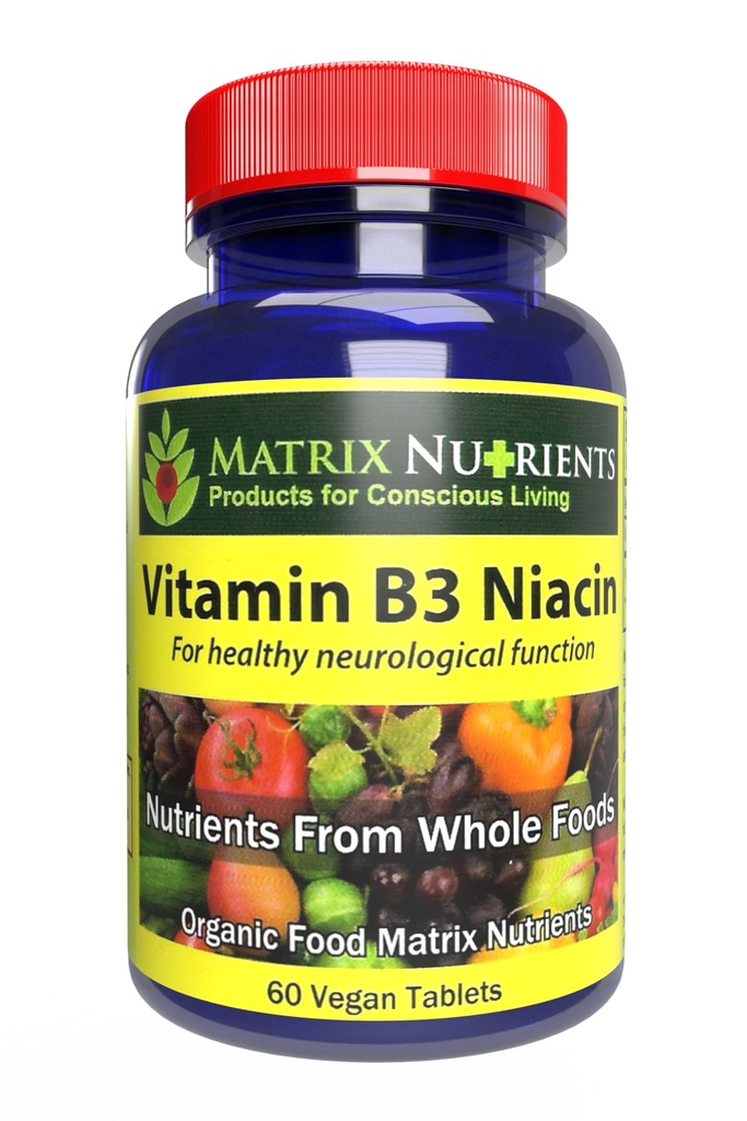 Vitamina B3 NIACIN - Digestive, Inima si Suport Immune! - 100% Organic - Îmbunătățește, de asemenea, funcția creierului, energie și reduce stresul - Tablete Vegane (60ct)