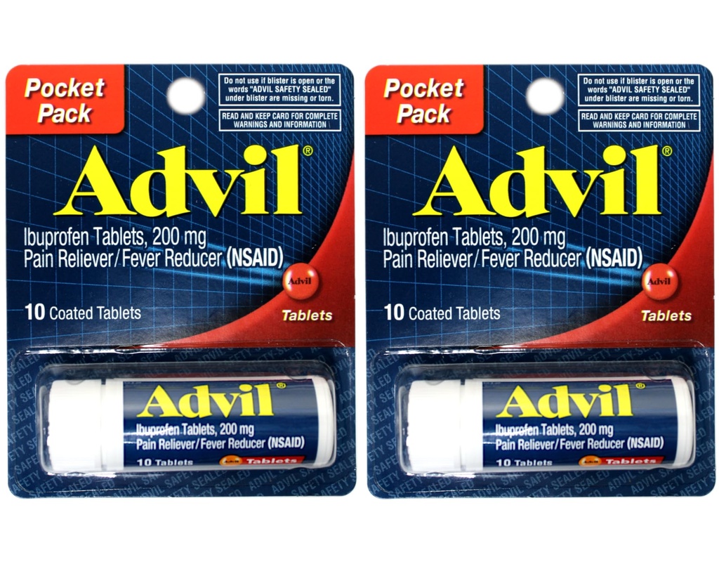 2 Cutie de carton Advil Pack Relieiver / Reductor de febră Ibuprofen 200 mg - 10 comprimate filmate PER Pachet (20 comprimate totale)