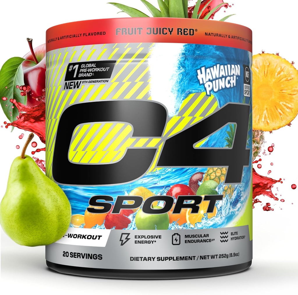 Cellucor C4 Sport Pre Workout pulbere - NSF Certified for Sport - Elite Hidratare - 200mg Cafeina + Creatina + Beta-Alanina - Electroliti si Suplimentul Energetic - Hawaiian Punch, 20 Serviri