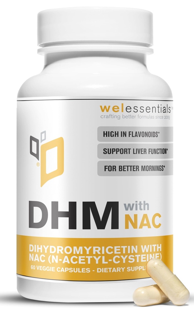 Dihidromyricetină DHM cu NAC - 650 mg x 60 capsule - 300 mg N- Acetil- Cisteină, 350 mg Dihidromyricetină - Max Concentraţie Supliment alimentar pentru suport hepatic, Hidraţie