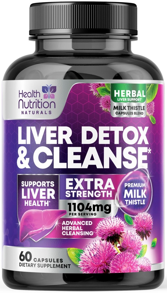 Liver Cleanse Detoxifiere Formula - Advanced Ficat Supplement Supplement with Silymarin Milk Thistle, Dandelion Root, Artichoke Extract, Turmeric, Choline, & Beetroot - 60 Veggie capsule