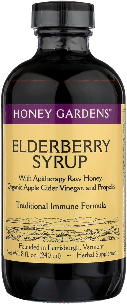 Formula tradițională Elderberry & Honey Immune Syrup Honey Gardens 8 oz lichid
