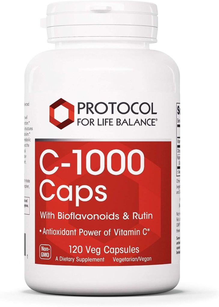 Protocolul pentru echilibrul de viață - C-1000 Capace cu bioflavonoide și Rutin - Antioxidant Putere de vitamina C, susține funcția sistemului imunitar sănătos, oferă protecție celulară - 120 Veg capsule