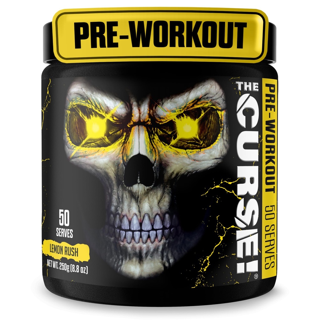 JNX SPORTS Blestemul! Praf de antrenament pre pentru bărbaţi şi femei, Cafeina, Beta-Alanină, Creatină, L-Citrulină, 50 Serviri, Aromă Lemon Rush 