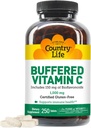Viaţa de ţară Buffered Vitamina C 1000mg cu Bioflavonoids, Calciu, Magneziu, Potasiu - Suport imunitar, Capsule Vegane, Gluten-Free, Blând pe Stomac - 250 comprimate