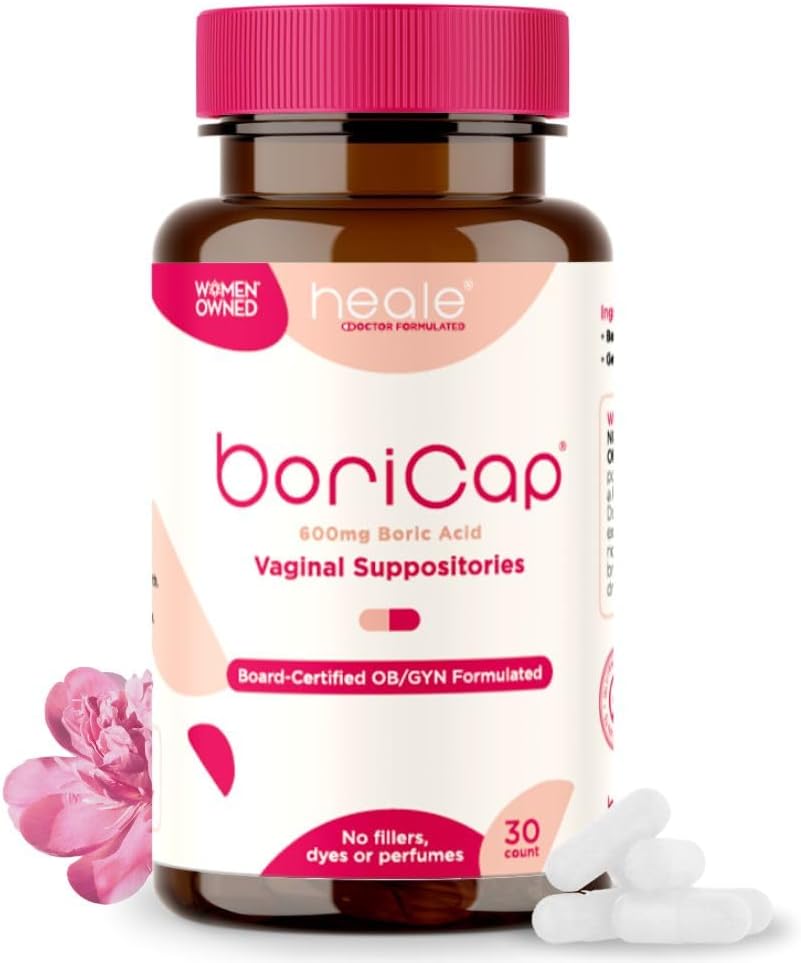BoriCap - Supozitoare de acid boric pentru femei - 600 mg - Vaginal Health & Echilibru, Itch & Odor - Relief natural - Feminine Care - Feminine Igiene Produse - Made in USA by Heale - 30 Capsules