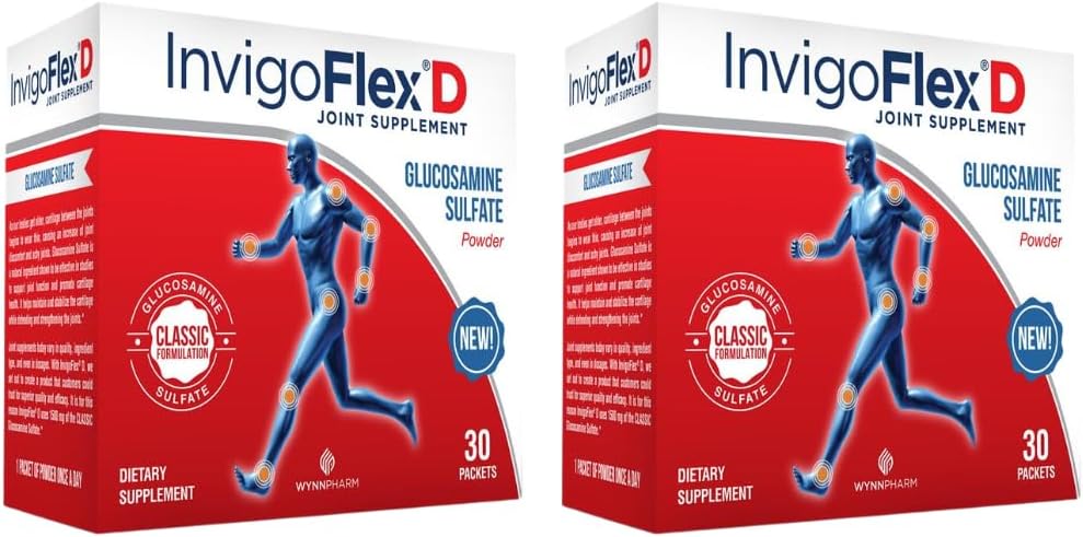 INVIGOFLEX 1500mg de pulbere de glucosamină sulfat (Formulație clasică) - Supliment comun premium pentru genunchi, mâini, spate și suport Hip D: Glucosamine sulfate, Pachete - 60 Pachete