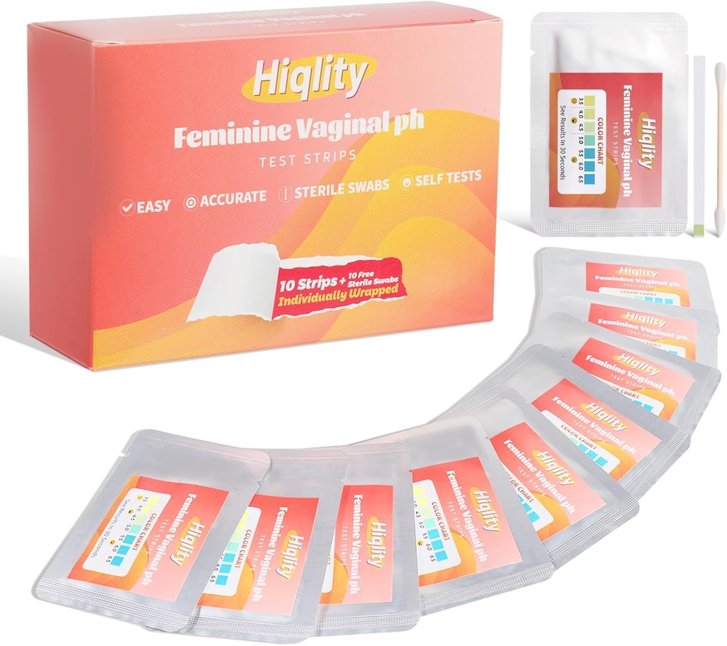 Test de pH vaginal Stripuri cu Swabs sterile, Feminine Health Vaginal pH Test Strips Kits, Vaginal PH Balanță și test de infecție cu dungi, individuale ambalate BV Stripuri de testare pentru femei, 10 Bags