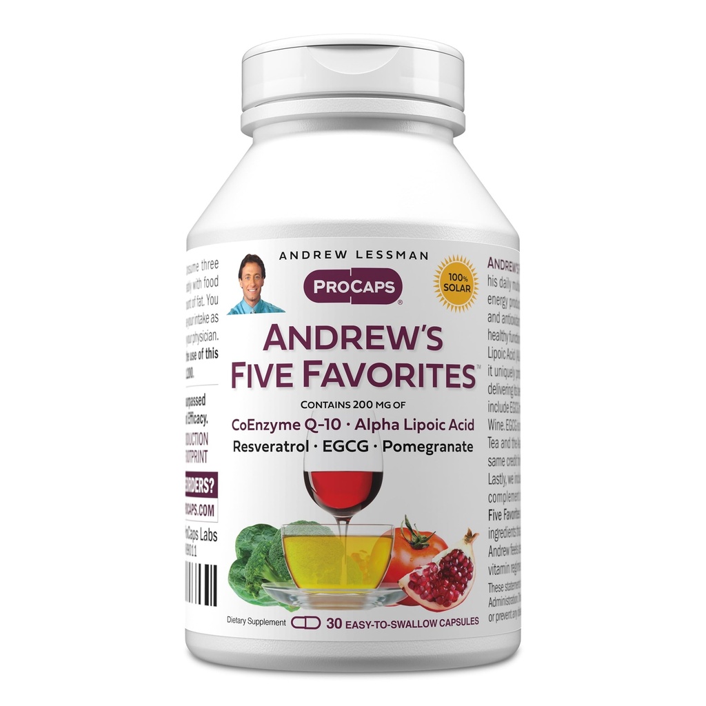 ANDREW LESSMAN lui Andrew cinci favorite 30 capsule - Oferă 200 mg fiecare de Coenzima Q-10, Resveratrol, EGCG, rodie și acid lipoic Alpha, puternic suport anti-oxidant, fără aditivi