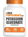 BulkSupplements.com Capsule Gluconate de potasiu - Supliment Gluconat de potasiu, Gluconat de potasiu 99mg, Supliment de potasiu - Gluten gratuit, 1 capsulă per Serving, 365 capsule (Pachet de 1)