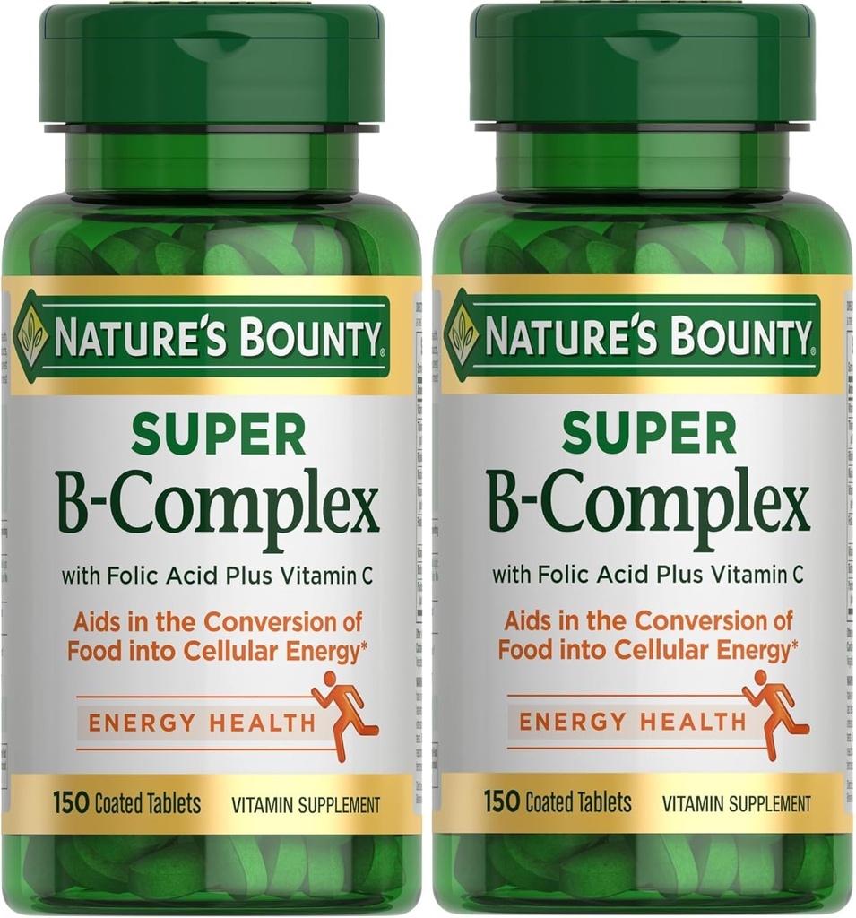 Complexul Natural Bounty Super B cu vitamina C & Acid folic, Immune & Energy Support, 150 comprimate - Pachet de 2