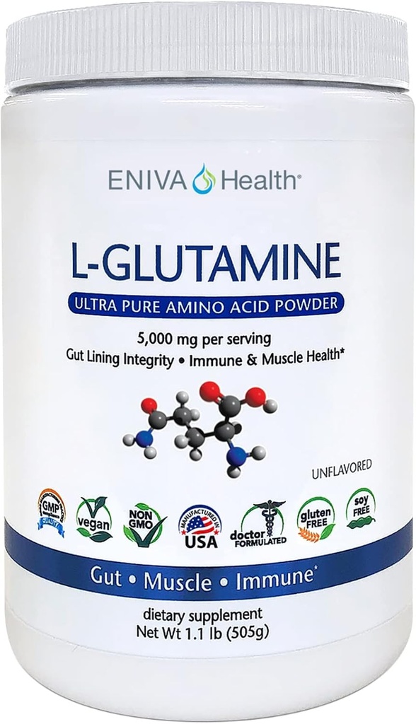 Eniva Health L-Glutamine Pure Powder, Nearomated (101 Servings) 