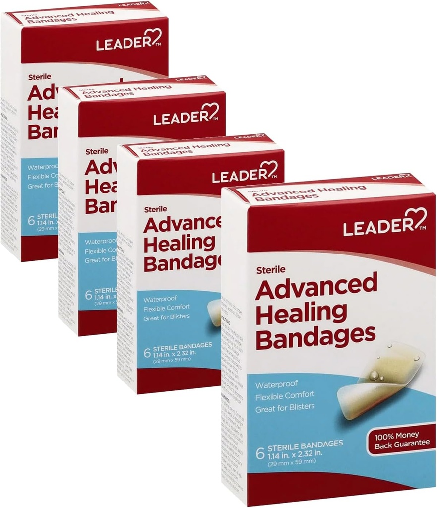 Leader Bandaje adezive Vindecare avansată, dimensiune mare, 6 Conte - impermeabil și flexibil - 4 Pack