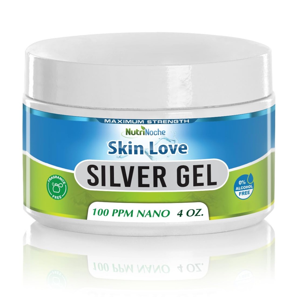 Nutrinoche Nano Silver Gel - Advanced Calibri Silver Silver Skin Cream - Îngrijire a rănilor & Gel de prim ajutor Soothing Ointing Topical pentru Burns, Razor Burn și Iritații Sunburn - Unscented 4 Oz Jar