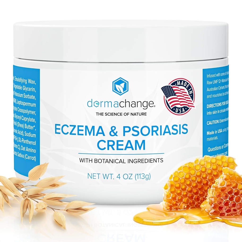 Crema de eczemă şi psoriazis pentru piele uscată şi mâncărime - Dermatită seboreică Crema facială - Soothing & Hidratare - Manuka Honey & Shea Butter - Psoriazis Relief pentru adulţi şi copii (4oz)