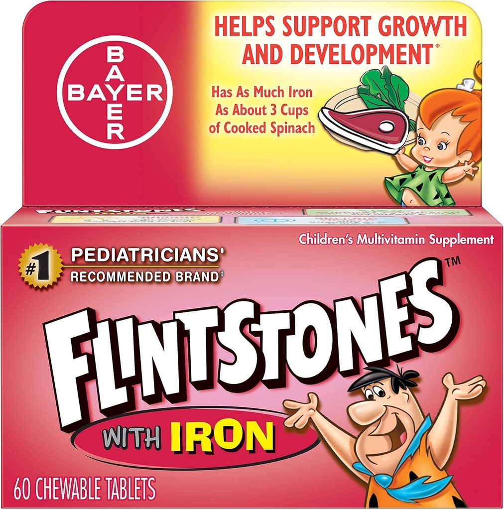 Flintstones Copiii Multivitamine Plus Comprimate masticabile de fier, 60-Count (Pachet de 3)