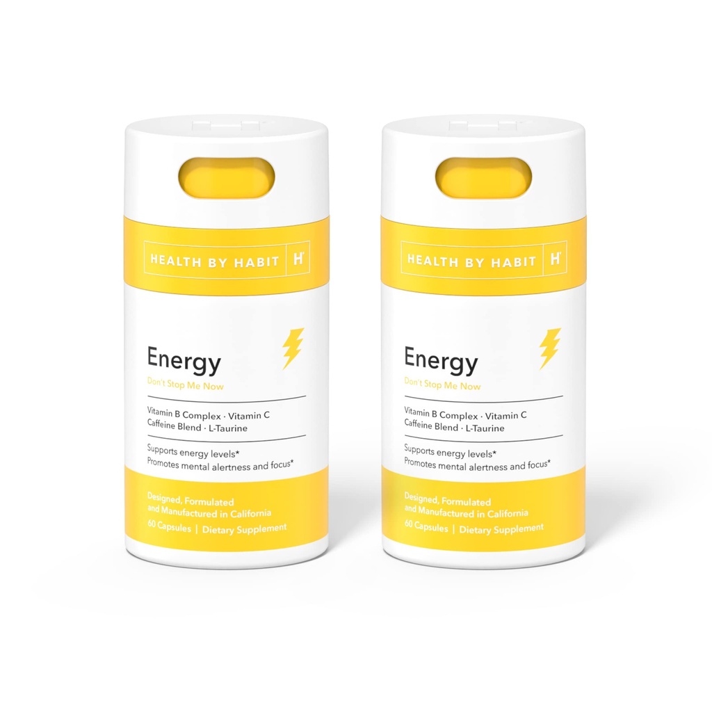 Sănătate de către supliment de energie Habit 2 Pack (120 capsule) - Natual Caffeine Blend, Vitamine B & C, Sprijină nivelurile de energie, promovează alertă mentală și focus, Vegan, non-GMO, Sugar Free (2 ambalaj)