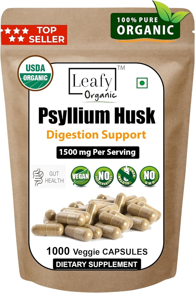 Psyllium Husk 1500mg Per Servire, 1000 Capsule - Dublu Putere - Premium Psyllium Fiber Supliment - Mare pentru Digestie si Regularitate - 100% Natural Soluble Fiber