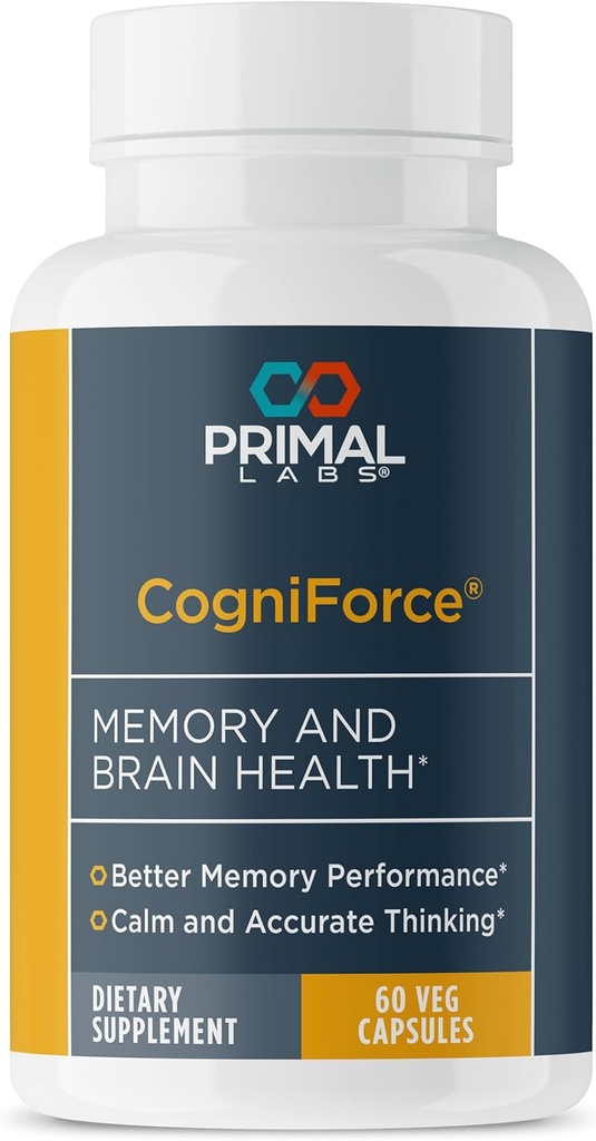 Primal Health CogniForce - Memory & Brain Health - Acetyl L-Carnitine Formula - Better Cognitive Performance - Clarity + Focus + Better Recall + Calm Thinking - Dietary Supplement - 60 Capsules