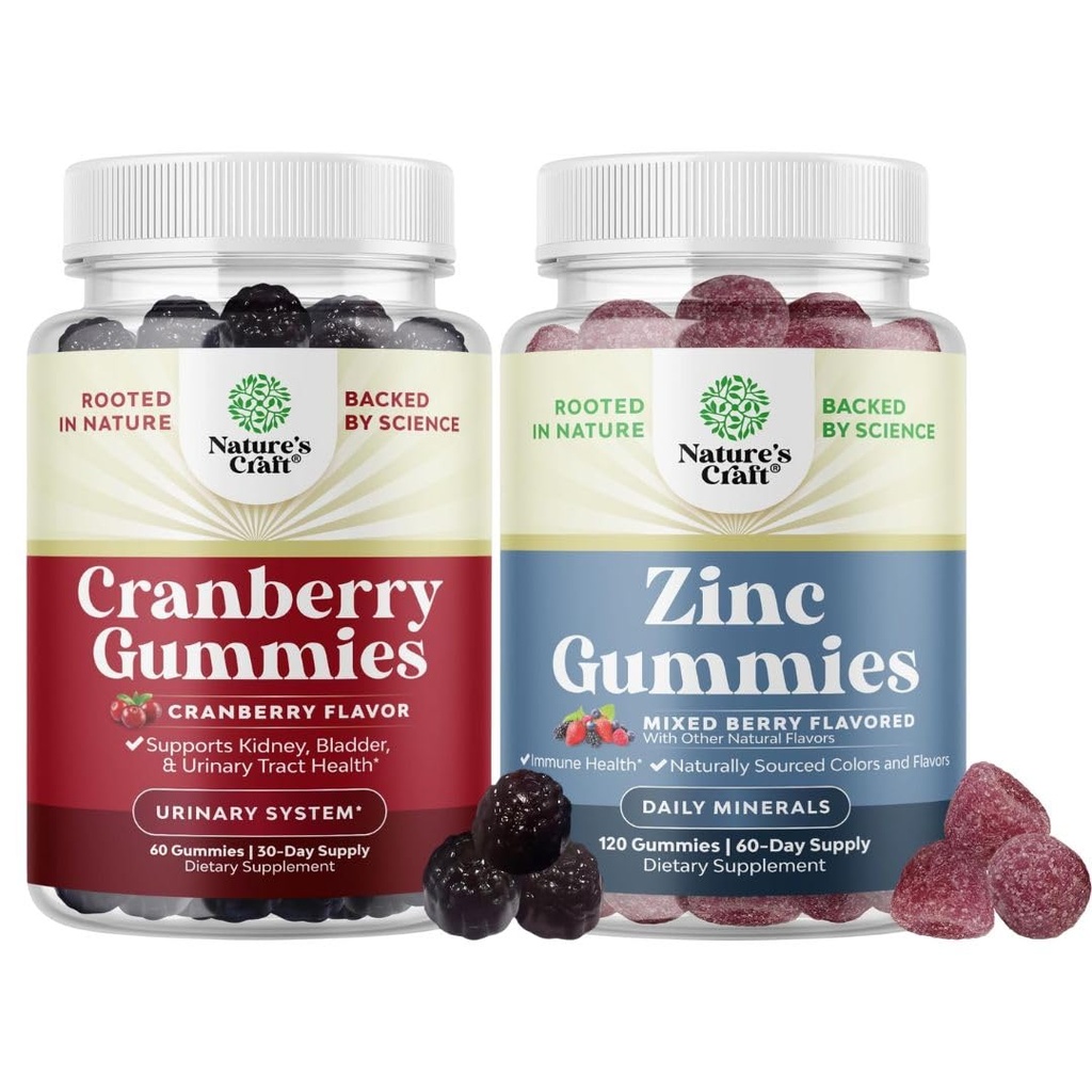 Bundle de naturale gume de cranberry pentru femei și bărbați și extra puterea de zinc pentru adulți - Putere extra Chews delicioase antioxidant de cranberry - Citrat de zinc 50mg imunitate