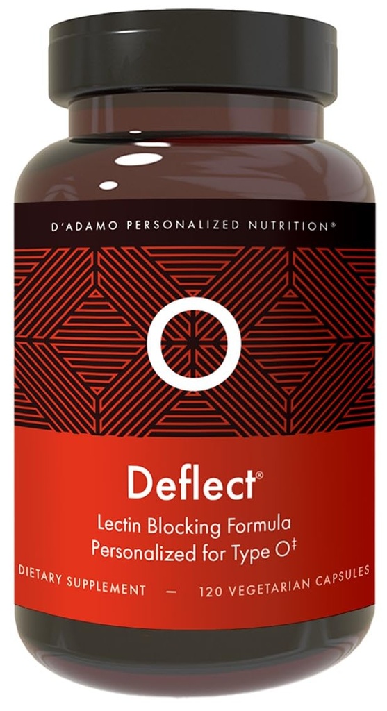 D'Adamo Personalized Nutrition Deflect Lectin Blocker (Sânge tip O) - 120 Capsule vegetariene. Booster metabolic. Suport imun. Fabricat în SUA.