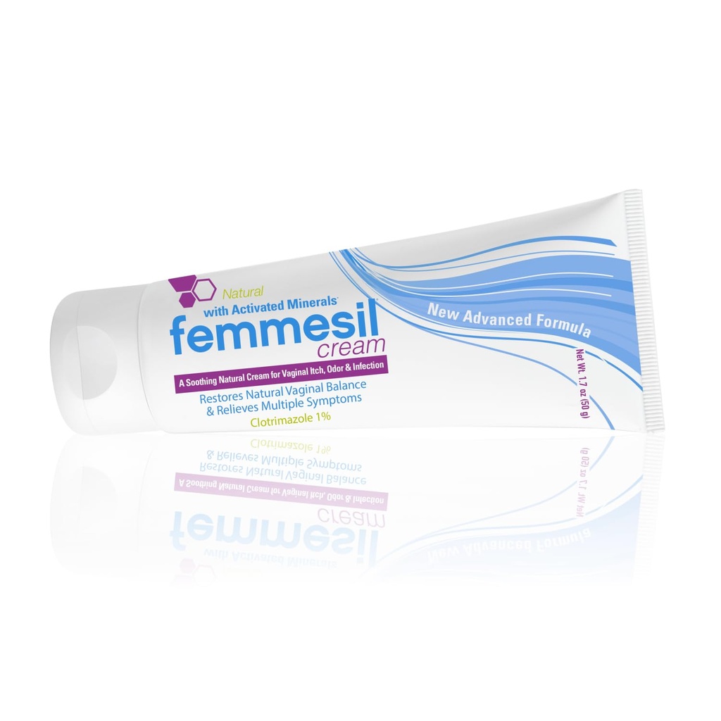 Femmesil Tratamentul infectiei cu dungi pentru femei, cu Clotrimazol, crema vaginala antifungica pentru calmarea mâncării vaginale si iritatiei, Burning & Discomfort, 1,7oz Tube