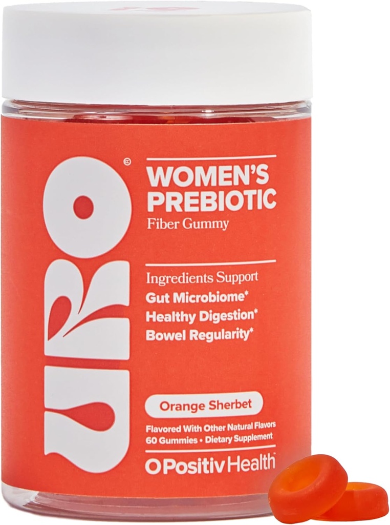 O Positiv URO Fiber Gummies for Adults, 60 Count (Pack of 1) - Prebiotic Chicory Root Inulin Fiber Supplement - Daily Gummy Fiber for Digestive Gut Health - Non-GMO, Vegan & Cruelty-Free