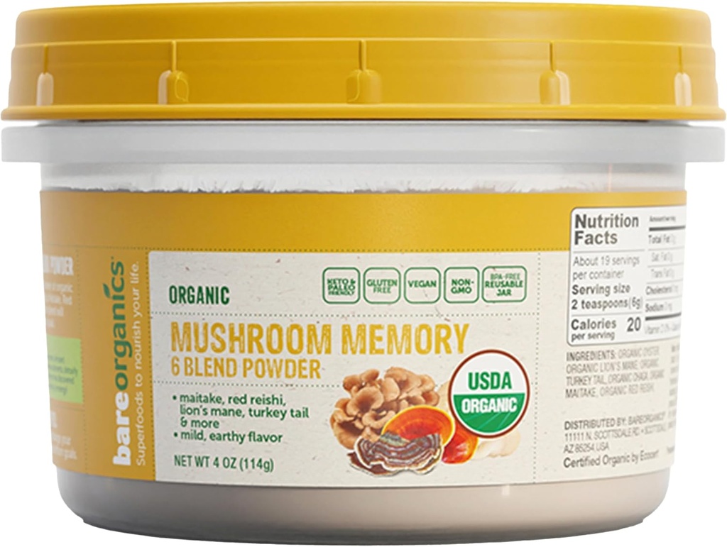 BareOrganics Mushroom Memory Blend Powder 